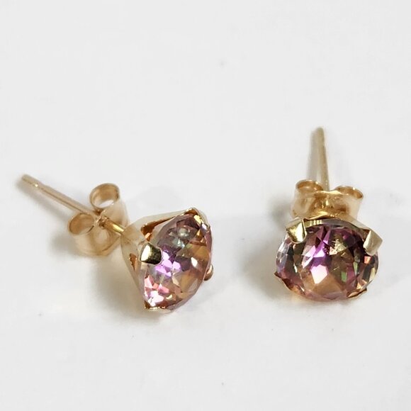 NIB VTG 14K Solid Gold 'Gizmo' (Pink) Mystic Topaz Stud Earrings - Picture 5 of 16